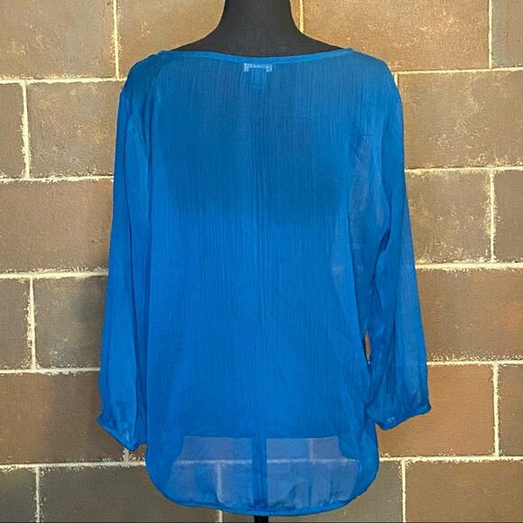 Lucky Brand Sheer Beaded Embellished Blouse Top Career Women's L Large - Picture 5 of 7